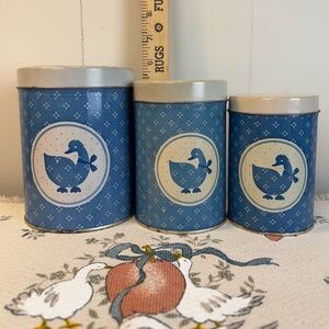 Blue Ribbon Goose Pattern Metal Canister Set
